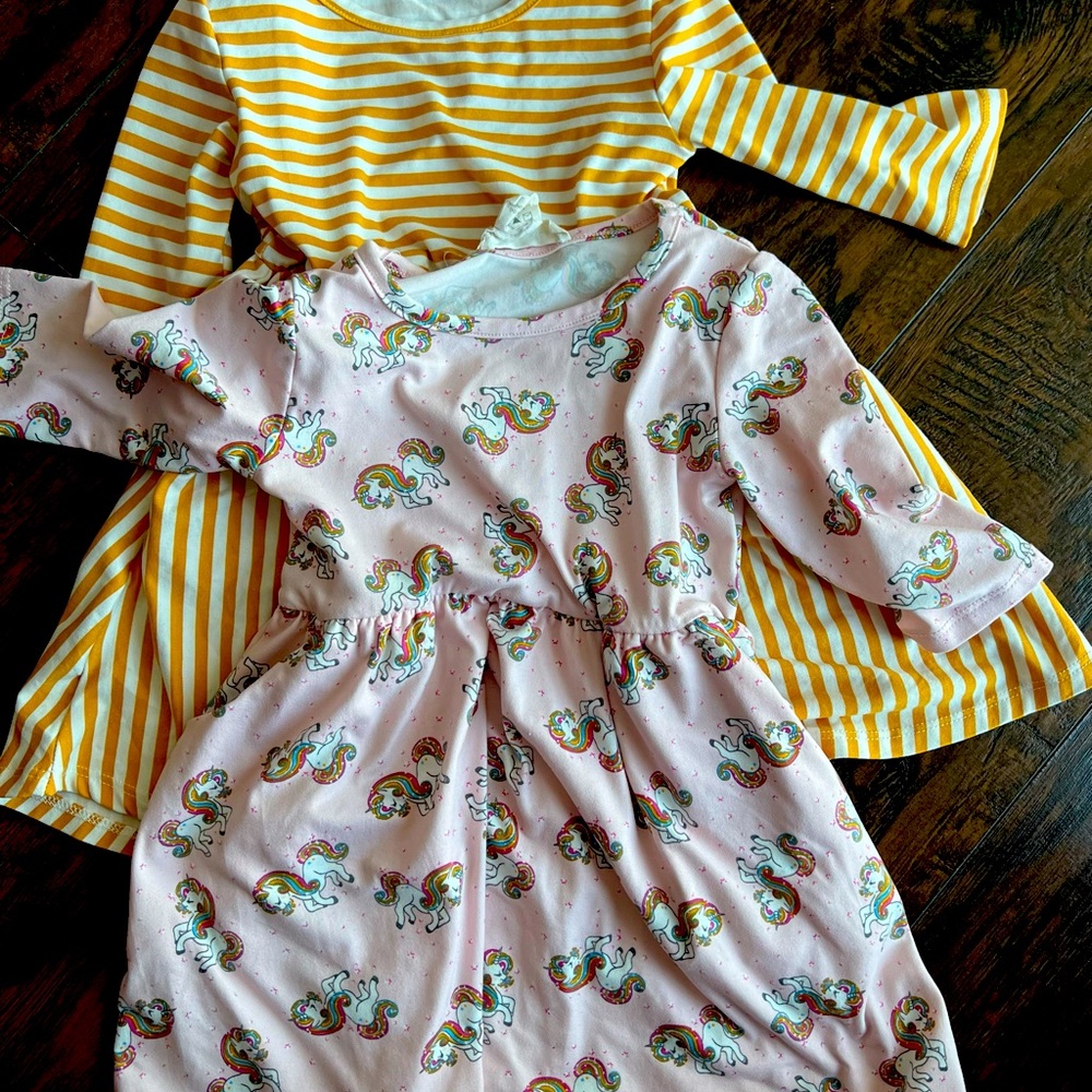 Emma & Elsa 3T girls 2 dress bundle light pink and mustard with white colors